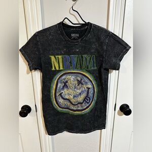 Nirvana Acid Wash Smiley Face Tee • Grunge Rock Graphic
